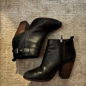 Coach Black Leather Block Heel Ankle Boots